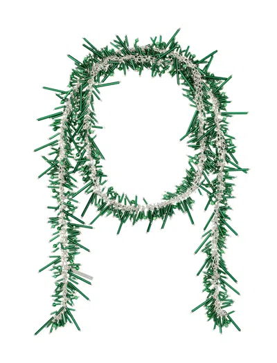 Dries Van Noten Embroidered Scarf Necklace In Brass And Glass In Green