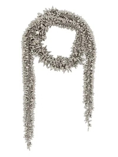 Dries Van Noten Embroidered-scarf Necklace In Silver