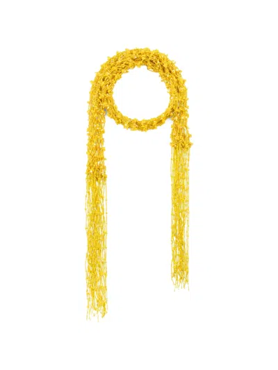 Dries Van Noten Embroidered Scarf Necklace In Yellow