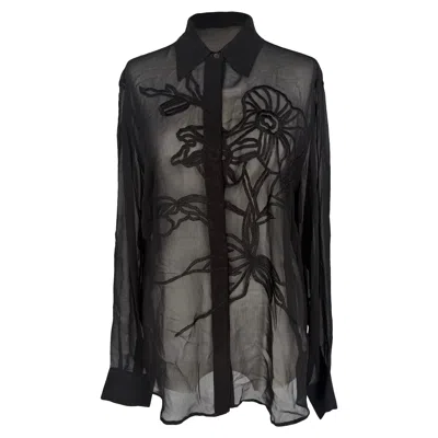 Pre-owned Dries Van Noten Embroidered Sheer Blouse In Black Viscose