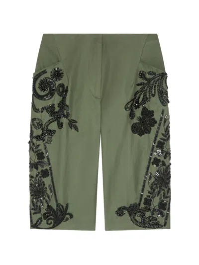 Dries Van Noten Embroidered Shorts In Green