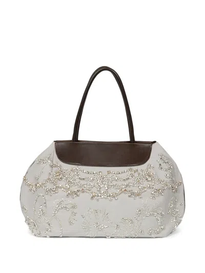 Dries Van Noten Embroidered Shoulder Bag In Gray