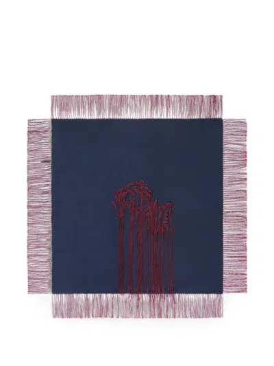 Dries Van Noten Embroidered Silk Scarf In Blue