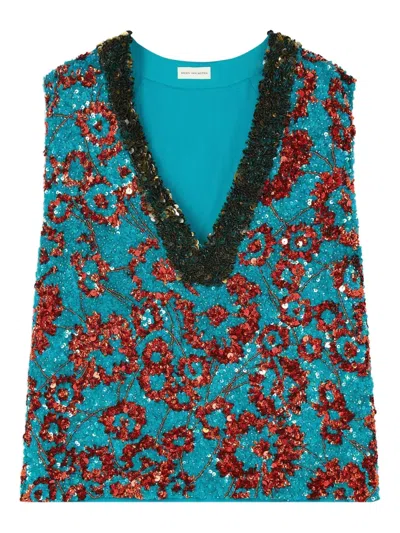 Dries Van Noten Embroidered Sleeveless Top In Blue