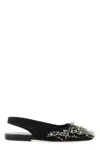 Dries Van Noten Black Embellished Mesh Slingback Ballerina Flats