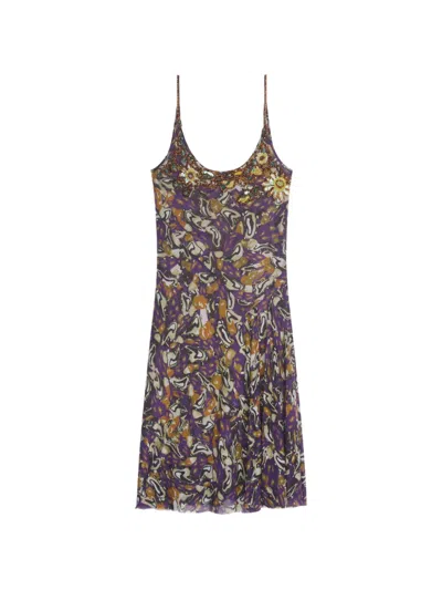 Dries Van Noten Embroidered Slip Dress In Purple