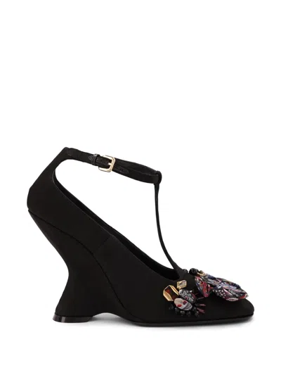Dries Van Noten Embroidered Wedge Pumps In Black