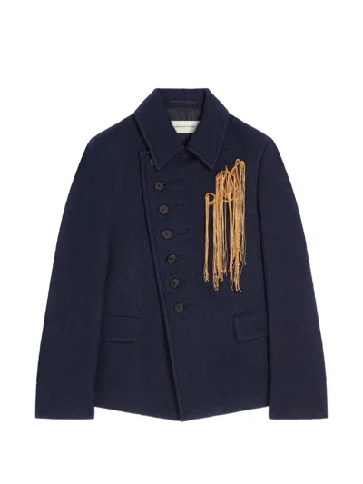 Dries Van Noten Embroidered Wool Blazer In Blue