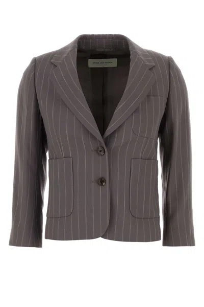 Dries Van Noten Bamis Blazer Pinstripe Tailoring Notch Lapel In Gray