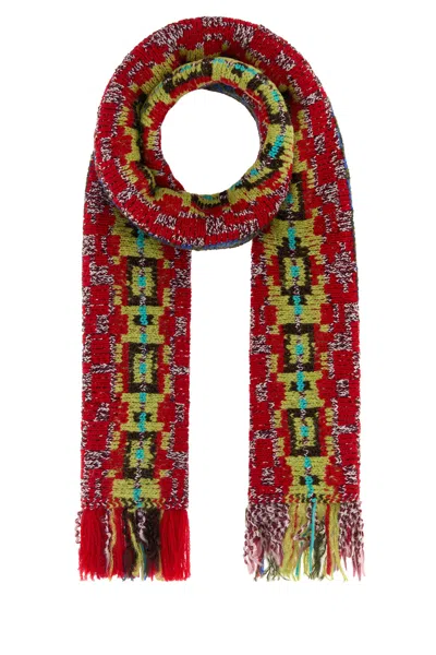 Dries Van Noten Embroidered Wool Blend Marka Scarf In Red