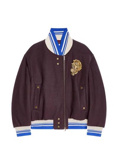 Dries Van Noten Embroidered Wool Bomber Jacket In Brown