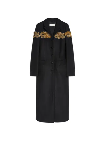 Dries Van Noten Embroidered Wool Coat In Black