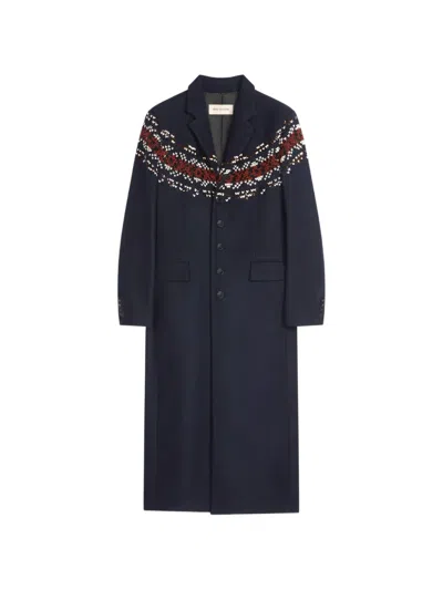 Dries Van Noten Embroidered Wool Coat In Blue
