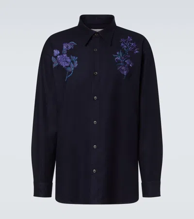 Dries Van Noten Mens Navy Croom Embroidered Wool Shirt In Blue