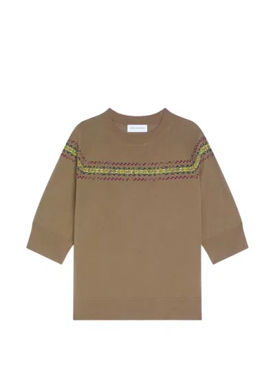 Dries Van Noten Embroidered Wool Sweater In 뉴트럴