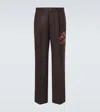 Dries Van Noten Embroidered Wool Wide-leg Pants In Brown