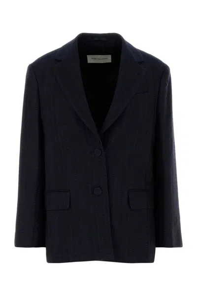 Dries Van Noten Embroidered Wool-blend Birdy Striped Blazer In Blue