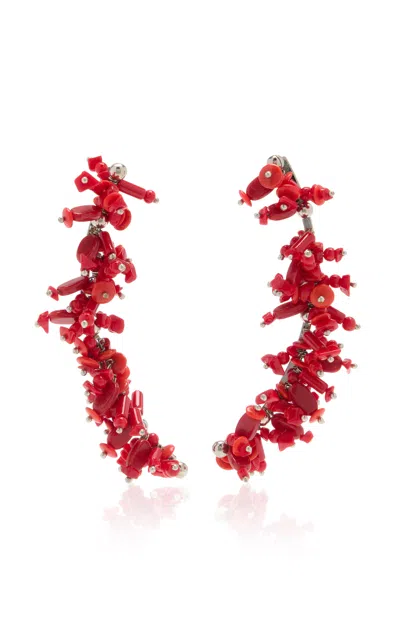 Dries Van Noten Embroidery Bead Drop Earrings In Red