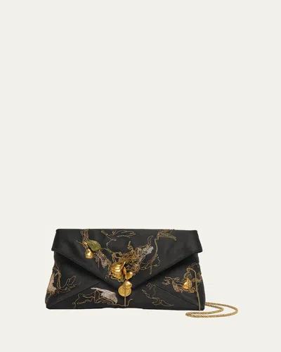 Dries Van Noten Envelope Flap Embellished Clutch Bag In Black