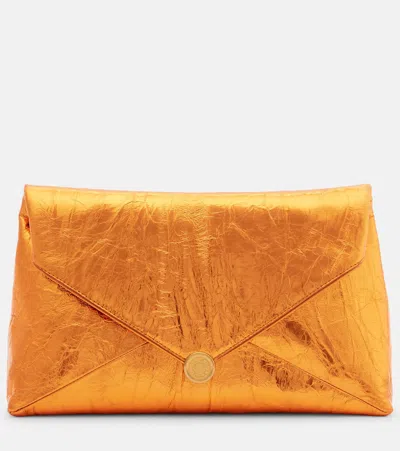 Dries Van Noten Envelope Medium Metallic Leather Clutch In Orange