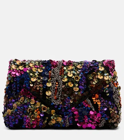 Dries Van Noten Envelope Medium Sequined Satin Clutch In Multi