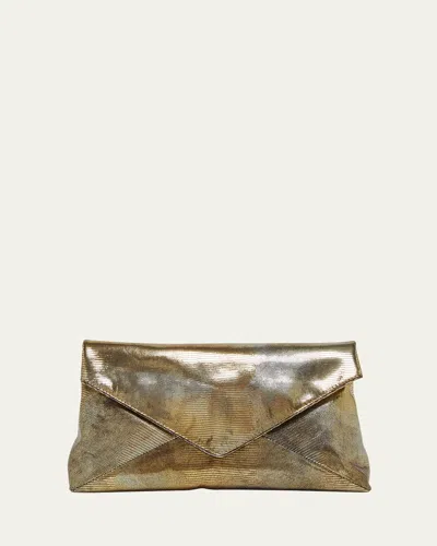 Dries Van Noten Envelope Metallic Lizard-embossed Clutch Bag In Oxyde
