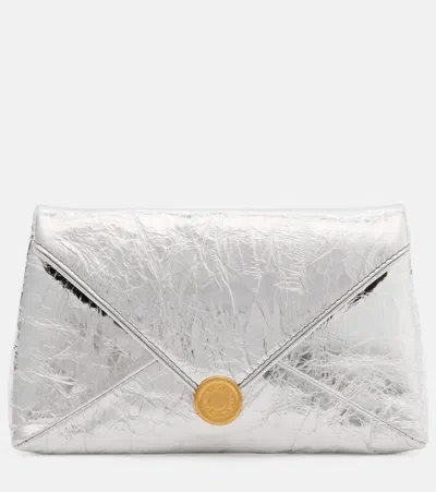 Dries Van Noten Envelope Small Metallic Leather Clutch In Silver
