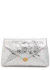 Dries Van Noten Envelope Textured Metallic-leather Clutch In Silver