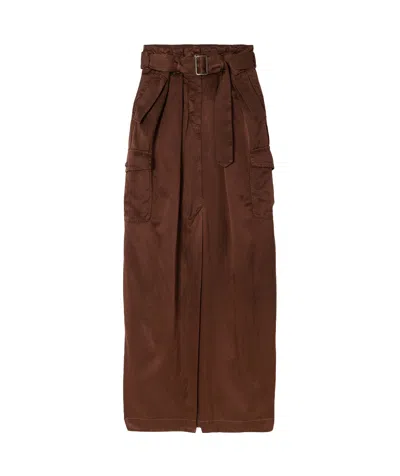 Dries Van Noten Belted Satin-twill Maxi Skirt In Brown
