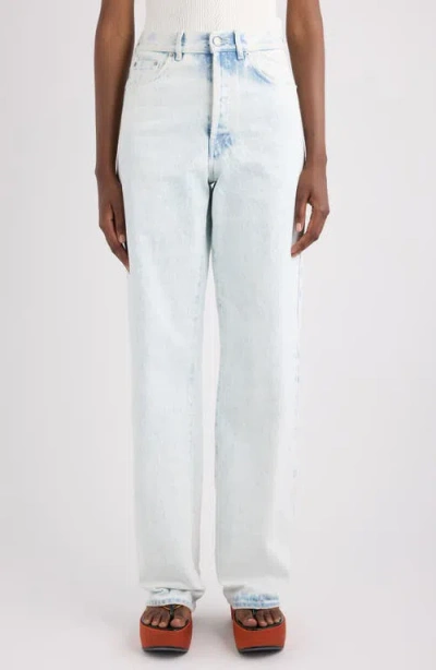 Dries Van Noten Extreme Bleach High Waist Straight Leg Jeans In Blue