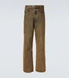Dries Van Noten "pine" Wide Leg Distressed Finish Jeans In Beige