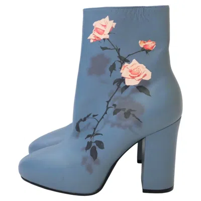 Pre-owned Dries Van Noten Fall 2019 Women's Grey Rose Print Ankle Boots Size 36 In Red