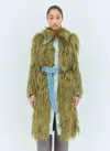 Dries Van Noten Rangel Faux Fur-trimmed Denim Coat In Green