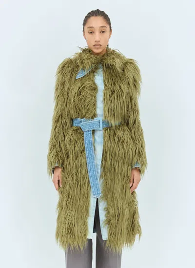 DRIES VAN NOTEN FAUX FUR AND DENIM COAT