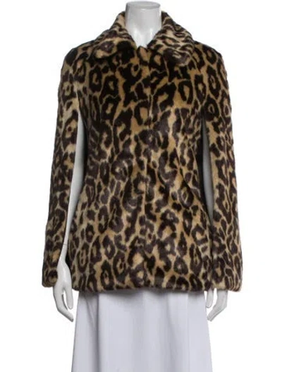 Pre-owned Dries Van Noten Faux Fur Animal Print Faux Fur Jacket In Brown