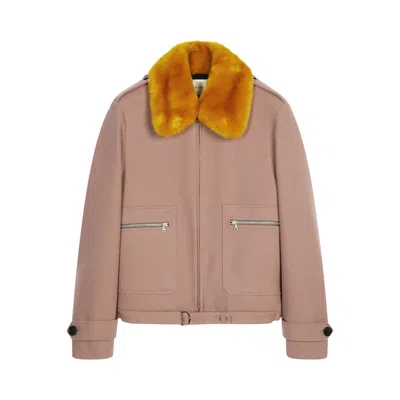 Pre-owned Dries Van Noten Faux Fur Collar Wool Bomber Jacket 'old Rose' | Brown | Men's Size M