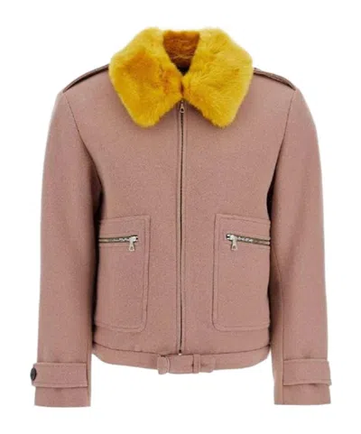Dries Van Noten Faux-fur Collar Wool Jacket In Multicolor