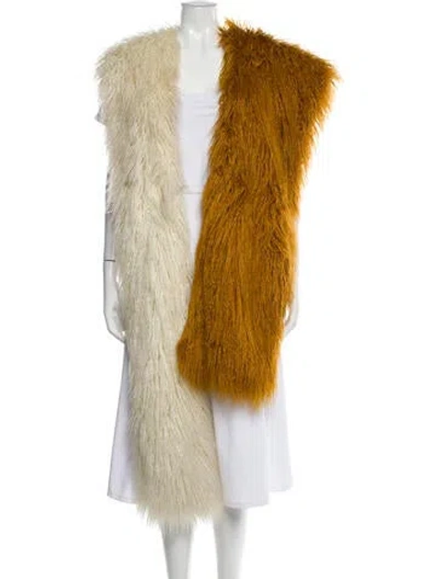 Pre-owned Dries Van Noten Faux Fur Colorblock Pattern Scarf In Brown