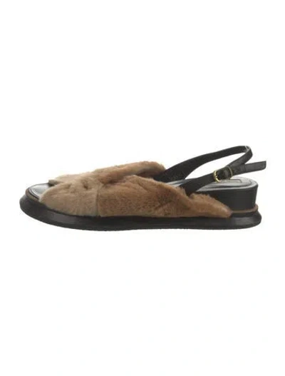 Pre-owned Dries Van Noten Faux Fur Leather Trim Embellishment Slingback Flats In Neutral