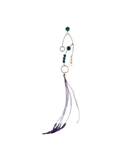 Pre-owned Dries Van Noten Faux Pearl, Crystal & Feather Drop Earring In Multi