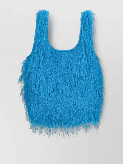 Dries Van Noten Feather Texture Shoulder Bag Shopper Style In Blue