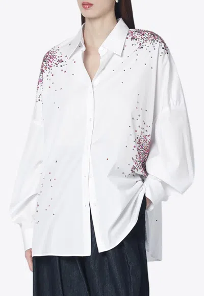 Dries Van Noten Firework-embroidery Long-sleeved Shirt In White
