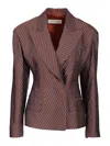 Dries Van Noten Burgundy Striped Jacket With Padded Balls In Brown