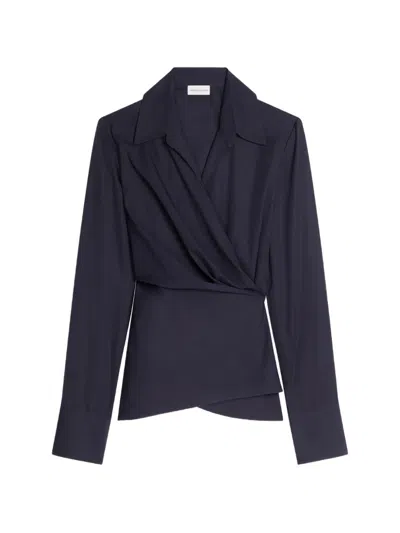 Dries Van Noten Fitted Cotton Wrap Shirt In Blue