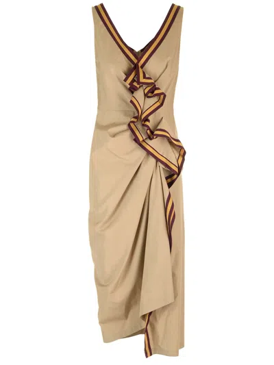 Dries Van Noten Fitted Draped Dress In Beige