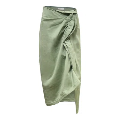 Dries Van Noten Fitted Draped Skirt In Green