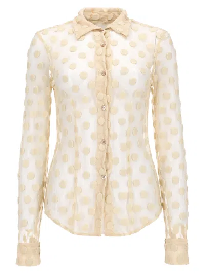 Dries Van Noten Camicia In Mesh A Pois In Neutral