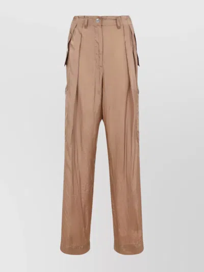 Dries Van Noten Flap Pocket Pleated Viscose Trousers In Gray