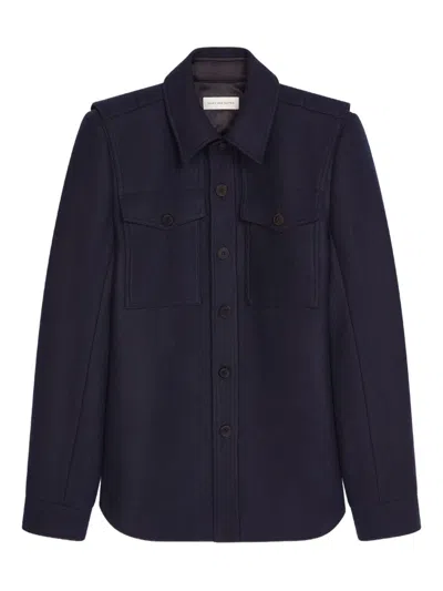 Dries Van Noten Flap-pocket Wool-blend Overshirt In Black