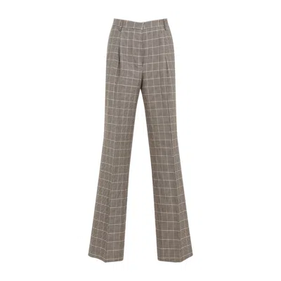 Dries Van Noten Flared Trousers With Classic Check Pattern And Tailored Fit In Gray